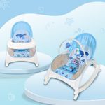 INFANTSO Baby Rocker & Bouncer for 0 to 2 Years (Blue), Chair for Newborn with Neck Pillow, Calming Vibrations, Music & Toys, 3 Position Adjustable Backrest Swing with Feeding Tray