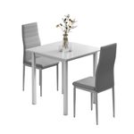 JEFFORDOUTLET Dining Table and Chairs Set 2 Square Dining Table with 2 Faux Leather Chairs for Dining Room Kitchen Home