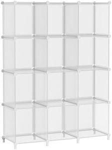 AWTATOS Cube Storage Organizer, Closet Organizers and Storage, 12 Cube Shelves Bookshelf, DIY Stackable Plastic Clothes Organizer Shelving for Bedroom, Home, Transparent Twill