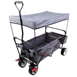 FUXTEC folding wagon - hand cart - garden trolley - carriage of children - outdoor - transport - beach - loose ground - removable canopy - pull handle - 4 wheels - rear bag - cover - CT350 grey