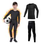 Kids Base Layer - Fleece Lined Athletic Kids Thermal Base Layer Set, Warm Football Skins Long Sleeve Top and Leggings Compression Set, Reflective Line Thermal Underwear Kids for Biking, Ski & Running