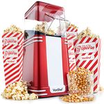 VonShef Popcorn Machine Retro – 1200W Popcorn Maker with Hot Air Circulation, One Touch Popcorn Popper, Fat Free, Healthy & Oil Free Snacks for Kids and Movie Nights with 6 Boxes - Red