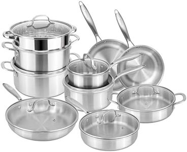 Stainless Steel Pots and Pans Set – 17pcs Cookware with Glass Lids – Induction Hob Pot Set – Cooking Saucepan Pots & Frying Pan Set – by Nuovva