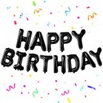 KatchOn, Black Happy Birthday Balloon Banner - 16 Inch | Happy Birthday Foil Letter Balloons for Black Birthday Decorations | Script Happy Birthday Balloons Black for Black Happy Birthday Decorations