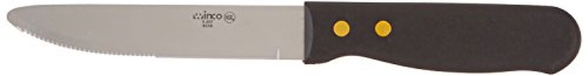 Winco-Round End Steak Knife with Plastic Handle (12 Pieces), Stainless Steel, Black