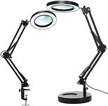 10X Magnifying Glass with Light and Stand, KIRKAS 2-in-1 Stepless Dimmable LED Magnifying Desk Lamp with Clamp, 3 Color Modes Lighted Magnifier Swivel Arm Light for Reading, Craft, Close Works -Black