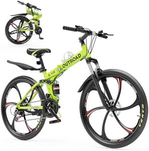 Max4out 26 Inch Folding Mountain Bike, 21 Speed Full Suspension Bicycle with High-Carbon Steel, Dual Disc Brake Non-Slip Quick Release tire for Adults/Men/Women(LH-Green)