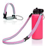 Wongeto Paracord Handle with Shoulder Strap,Compatible with Hydro Flask Wide Mouth Water Bottles 12oz - 64 oz (Not Compatible for The New Hydro Flask 2.0),Bottle Strap for Walking Camping (Pink)