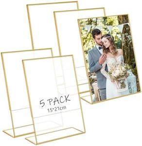 Bocguy Pack of 5 A5 (15 x 21 cm) Acrylic Picture Frames Gold, Oblique Clear Sign Display Holder for Restaurant Menu Display, Wedding Table Numbers, Advertising Tags, Photos Display