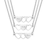 INBLUE Personalized Heart Matching Necklace Custom Name 2/3/4 Pieces Set of Stainless Steel Heart-Shaped Necklace for BFF Sisters Friendship Jewelry Gift for Women - Silver & 3 Pcs