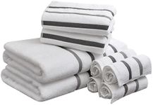 Comfort Spaces Cotton 8 Piece Bath Towel Set Striped Ultra Soft Hotel Quality Quick Dry Absorbent Bathroom Shower Hand Face Washcloths, Multi-Sizes, Zero Twist Charcoal 8 Piece