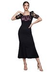 Miss Chase Women's Square Puff Sleeve Solid Lace Overlaid Ankle Length Dress (MCSS23D79-01-62-03, Black, S)