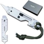 Lever Gear Edge XT - Mini Utility Knife Keychain Multitool w/ 10 Tools - Retractable Razor Blade Mini Box Cutter OTF Knife - Small EDC Pocket Knives For Men Gift (Silver-Grn)