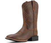 SUREWAY Cowboy Boots For Men - Square Toe Western Boot,Oil/Slip Resistant,Durable Fashionable Classic Pull on 10 Inch Wellington Boots - Leather, Distressed Brown, 10