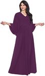 KOH KOH Womens V-Neck Elegant Batwing Cape Sleeves Cocktail Maxi Dress Gown, Purple, Small