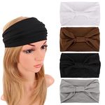 MapofBeauty 9 Inch/24 cm Thick Wide Headbands Cotton Knotted Elastic Hair Band Head Wrap Non slip Fashion Yoga Sports Accessories (Black/White/Grey/Brown)