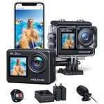 WOLFANG Action Camera 4K 24MP WiFi GA200, 40M Waterproof Underwater Camera for Snorkeling, EIS 170° Wide Angle Dual Screen Vlogging Camera with External Microphone, Charger, Remote Control