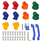 KINSPORY Rock Climbing Holds, 10 PCS Climbing Wall Holds for Kids, Colourful Climbing Set with Two Blue Handles for Indoor Outdoor Playground PlaySet Building