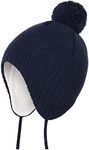 Toddler Winter Hat Baby Beanie with Earflap Fleece Lined Warm Soft Winter Hats for Girls Boys Navy