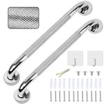 2 Pack 17inch Anti Slip Shower Grab Bar Handle, Chrome Stainless Steel Bathroom Grab Bar, Knurled Bathroom Balance Bar,Safety Hand Rail Support,Handicap Elderly Senior Assist Bath Handle