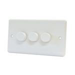 Mains LED Light Dimmer Switch 250W 3 Gang 2 Way - White Plastic