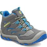 Merrell Chameleon 7 Mid Lace up Waterproof Hiking Boot, Grey/Blue, 3 US Unisex Little Kid