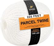 Parcel Twine - Polyester Cord Twine String 225' - Extra Strong Thick White String Spool - Ties Easily and Securely- Packaging Rope, Lacing Cord, Braided Line for Craft Supplies and Packing