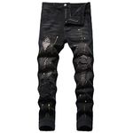 MXCVYCC Men's Ripped Jeans,Slim Fit Distressed Straight Leg Fashion Denim Pants, Black059, 30