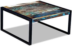 'vidaXL Multicolour Square Reclaimed Wood Coffee Table - 80x80x40 cm, Handmade, Retro-Style, Farmhouse Design, Polished and Lacquered