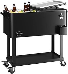 YITAHOME 80 Quart Rolling Cooler Cart with Bottle Opener Drainage, Portable Patio on Wheels, Outdoor Beverage Drink for Pool Deck Party BBQ Cookouts (Black)