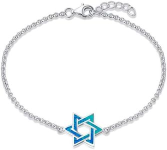 FANCIME Sterling Silver Star of David Bracelet with Created Blue Opal - Hanukkah Fine Jewelry for Women, 6+2 Inch