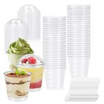 GAESHOW 50Pcs Dessert Cups with Lids and Spoons, 5oz/150ml Mini Dessert Cups, Reusable Plastic Dessert Bowls, Cheesecake Pots, Mini Dessert Pots for Pudding Trifles Party