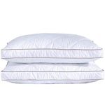 Puredown® Goose Feather Down Pillows for Sleeping, Gusseted Bed Hotel Pillows Queen Size Set of 2 with 100% Cotton Fabric