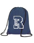 Personalised Initial Name Drawstring Bag Sport School PE Kit Boys Girls Gym Dance Swimming Unisex Bags (Navy)