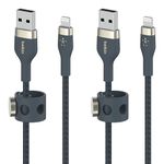 Belkin BoostCharge Pro Flex Braided USB Type A to Lightning Cable (2M/6.6FT), MFi Certified Charging Cable for iPhone 13, 12, 11, Pro, Max, Mini, SE, iPad and More, 2-Pack, Blue