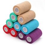 Vet Self-Adhesive Cohesive Wrap Bandage Tape by LotFancy, Elastic Non-Woven, 10 Rolls, Assorted Colors (3 inch x 5 Yard)