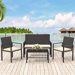 bigzzia Rattan Garden Furniture Set, 4 piece Patio Rattan furniture sofa Weaving Wicker includes 2 Armchairs,1 Double seat Sofa and 1 table (New Black Set)