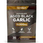 Black Garlic Tablets 15000mg | 180 Count | High Strength Odourless Concentrated Garlic Extract | Aged Black Garlic Vegan Supplement | by Horbaach