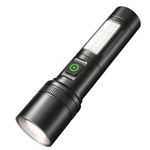 UN1QUE Aluminum Alloy Rechargeable Torch Light, 1000 Lumens Torch Light with 6 Light Modes, Stepless Zoom, Small Size Flashlight (Black)