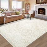 Vintage Living Room Area Rug - 6x9 Large Machine Washable Boho Area Rug Distressed Floral Rugs for Bedroom, Soft Non-Slip Indoor Floor Accent Rugs for Office Dining Room (Cream Beige, 6'x9')