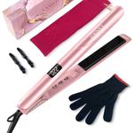 LANDOT Hair Straighteners Curlers Flat Iron: Straightener Curling Iron Combo - Dual Voltage Ceramic Hair Styling Tools for Straighten Curl Wave Women Hair - Rose Gold Straightening Iron