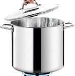 HOMICHEF Large Nickel Free Stainless Steel Stock Pot with Lid (31 cm, 19 Litre) - Mirror Polished Stock Pot 19L with Lid - Heavy Soup Pot Large Cooking Pot with Lid - Healthy Cookware Induction Pot