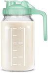 UYEIKMLOP Mason Jar Pitcher, 32 OZ Breast Milk Pitcher Double Leak Proof with Pour Spout Handle, Wide Mouth Iced Tea Pitcher for Fridge, Creamer Container for Coffee, Sun Tea juice (Green,1 Pack)