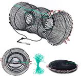 Anglerbasics Portable Pop-up Crab Trap, Folded Fishing Trap Minnow Crawfish Shrimp Lobster Bait Snare Fish Trap Net with 32ft Hand Rope(11.81”x23.62”)