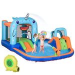 Outsunny 5-in-1 Inflatable Water Slide, Narwhals Style Kids Castle Bounce House Includes with Slide Trampoline Pool Water Gun Climbing Wall, Carry Bag, 450W Air Blower