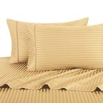 Royal Tradition Damask Striped 600 Thread Count, 100 Percent Cotton Twin Extra Long XL 3PC Bed Sheets Set, Gold, Deep Pockets