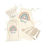 Personalised Kids Aprons For Girls Cooking Childrens Baking Gift Set Custom Apron Hat Kids Cooking Utensils Wooden Tools Pink Rainbow