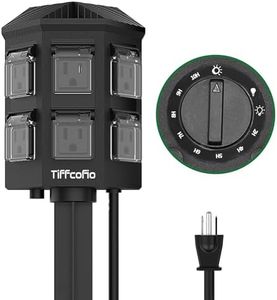 TiFFCOFiO Outdoor Timer for Lights, Outdoor Power Stake Timer Waterproof, Photocell Light Sensor Countdown Timer, 6FT Extension Cord, 6 Grounded Outlets for Outdoor Lightnings and Garden, ETL Listed