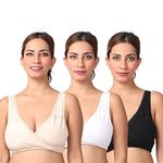 Morph | Leak Proof Sleep Nursing Bra for Feeding | Bra for Feeding Moms | Non-Padded Wire | Pull Over Cup for Easy Feeding | & Skin Friendly | Pack of 3 | White, Black & Skin | 3XL