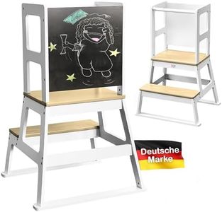Baby Vivo Tour d'apprentissage en Bois avec Tableau - Montessori Tabouret pour Enfants Bébé à partir du Support - pour Les Tout-Petits de 18 Mois à 3 Ans Comptoir de Cuisine-Salle en Blanc